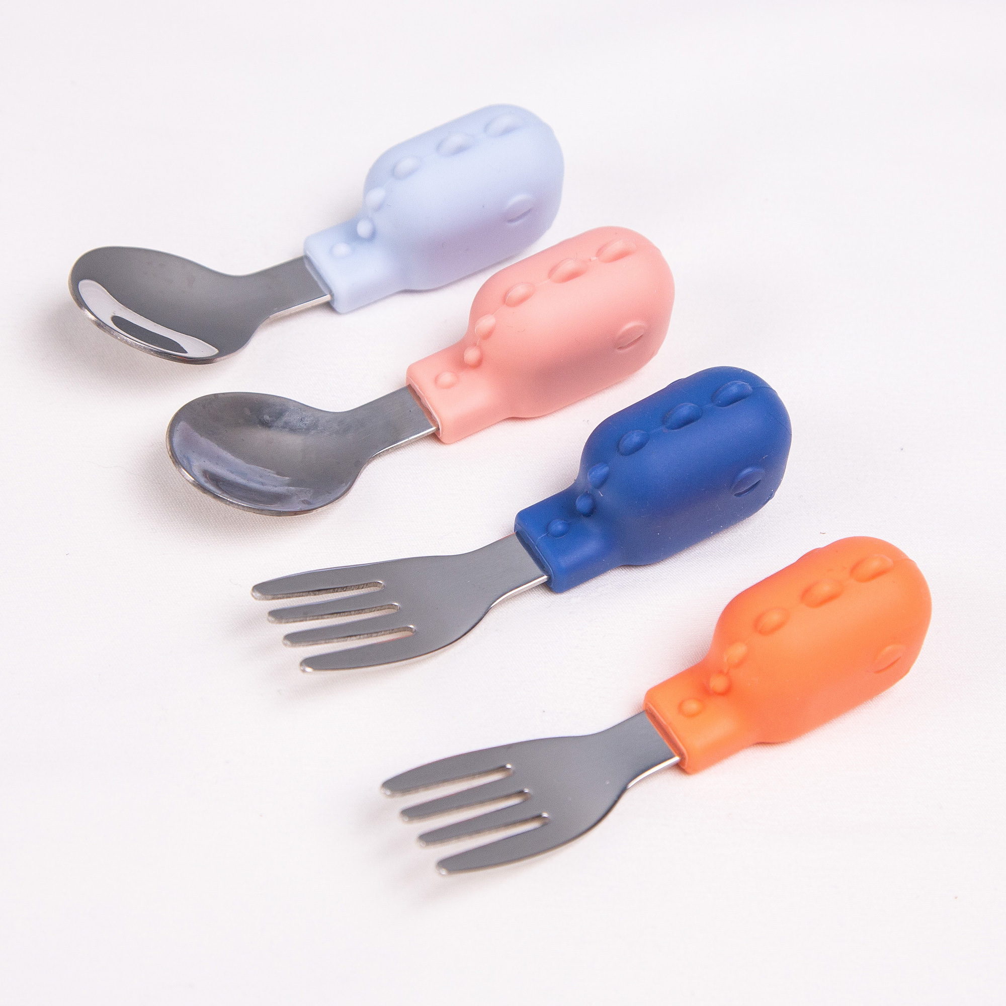 HE OR SHE Baby Products pink blue silicone baby spoon and fork set spoon fork stainless steel for toddler