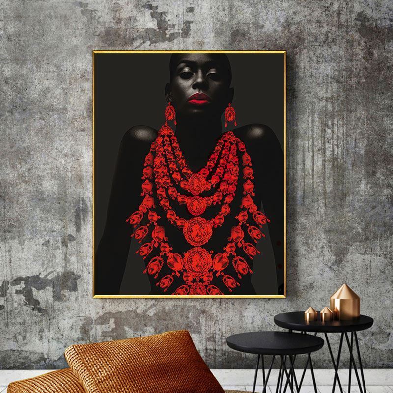 Modern Figure Art Canvas Painting African Black Woman Posters and Prints Gold Jewelry Girl Wall Pictures for Living Room Decor