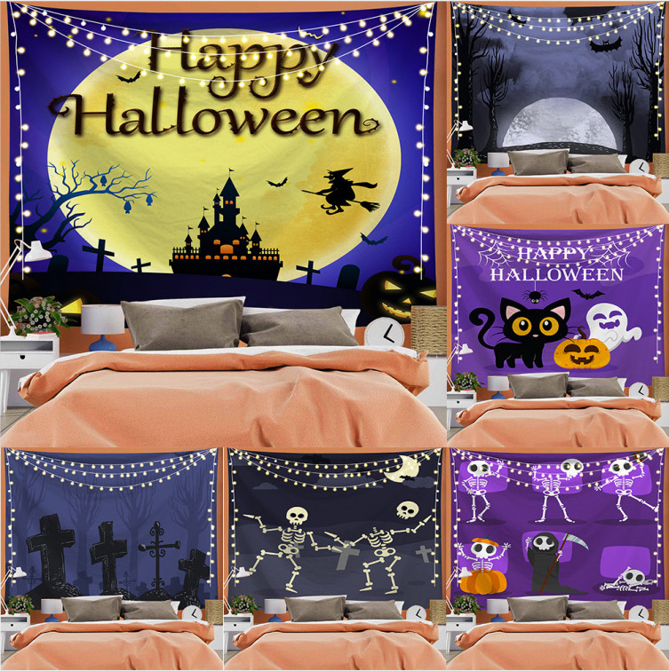 Wholesale Halloween Tapestries  Cartoon Wall Hanging  Custom Logo Printed Hanging Halloween Decorations Outdoor Home Decor