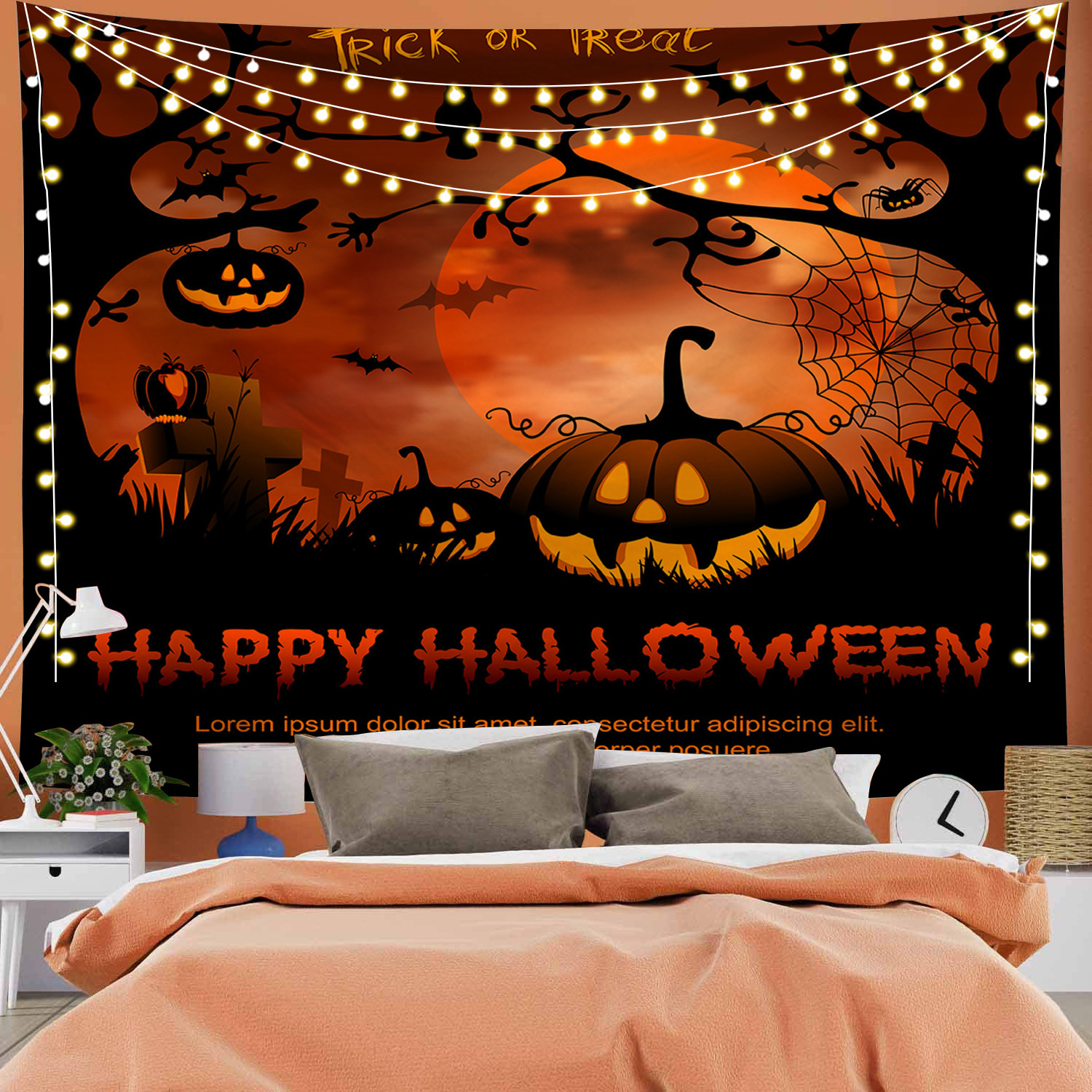 Wholesale Halloween Tapestries  Cartoon Wall Hanging  Custom Logo Printed Hanging Halloween Decorations Outdoor Home Decor