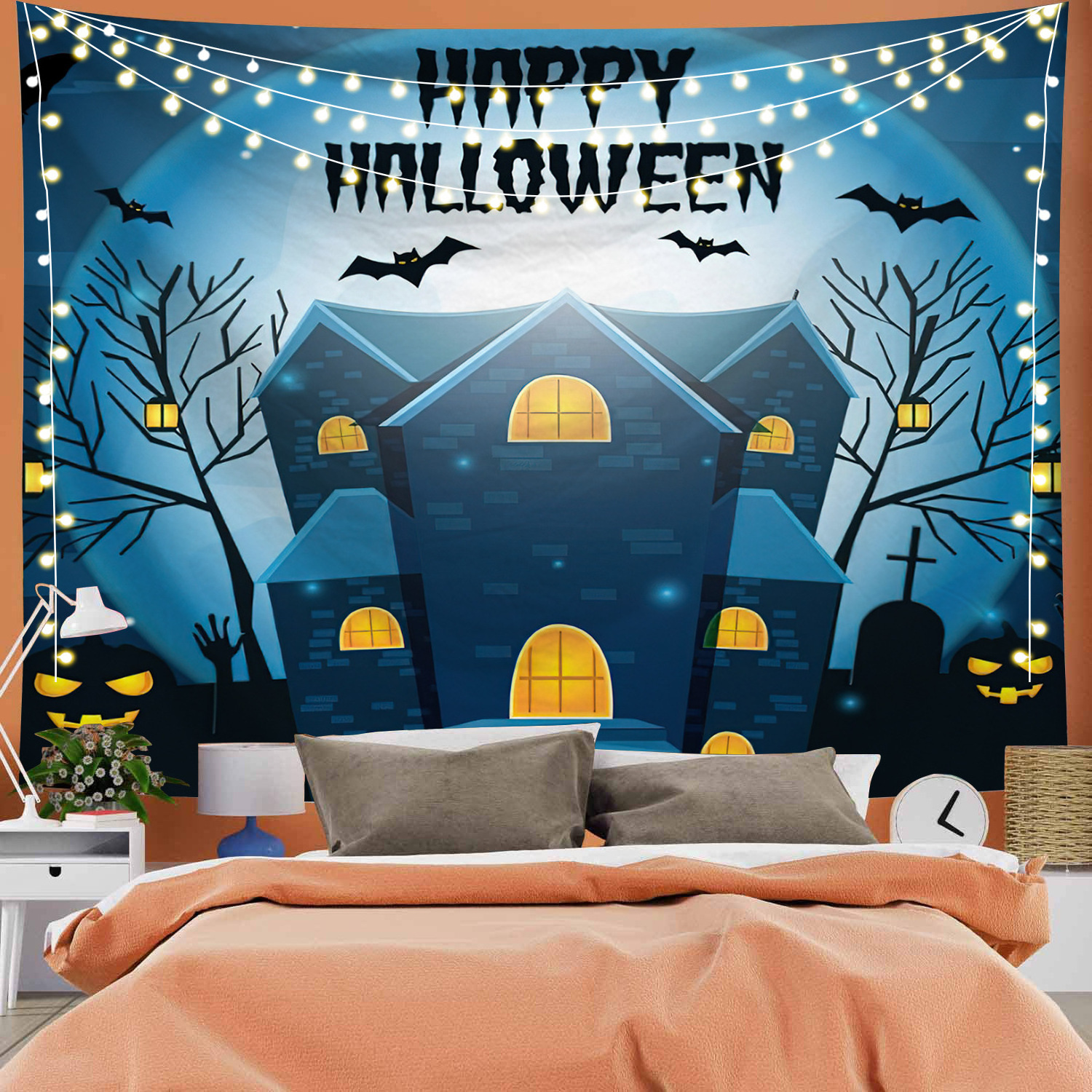 Wholesale Halloween Tapestries  Cartoon Wall Hanging  Custom Logo Printed Hanging Halloween Decorations Outdoor Home Decor