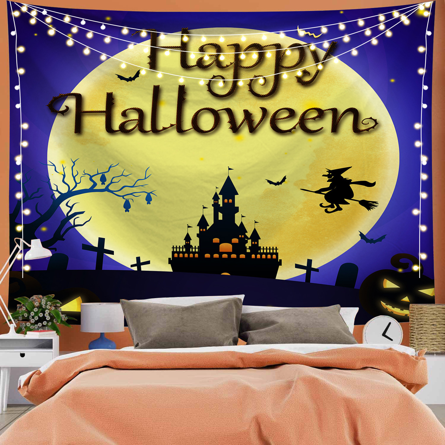 Wholesale Halloween Tapestries  Cartoon Wall Hanging  Custom Logo Printed Hanging Halloween Decorations Outdoor Home Decor