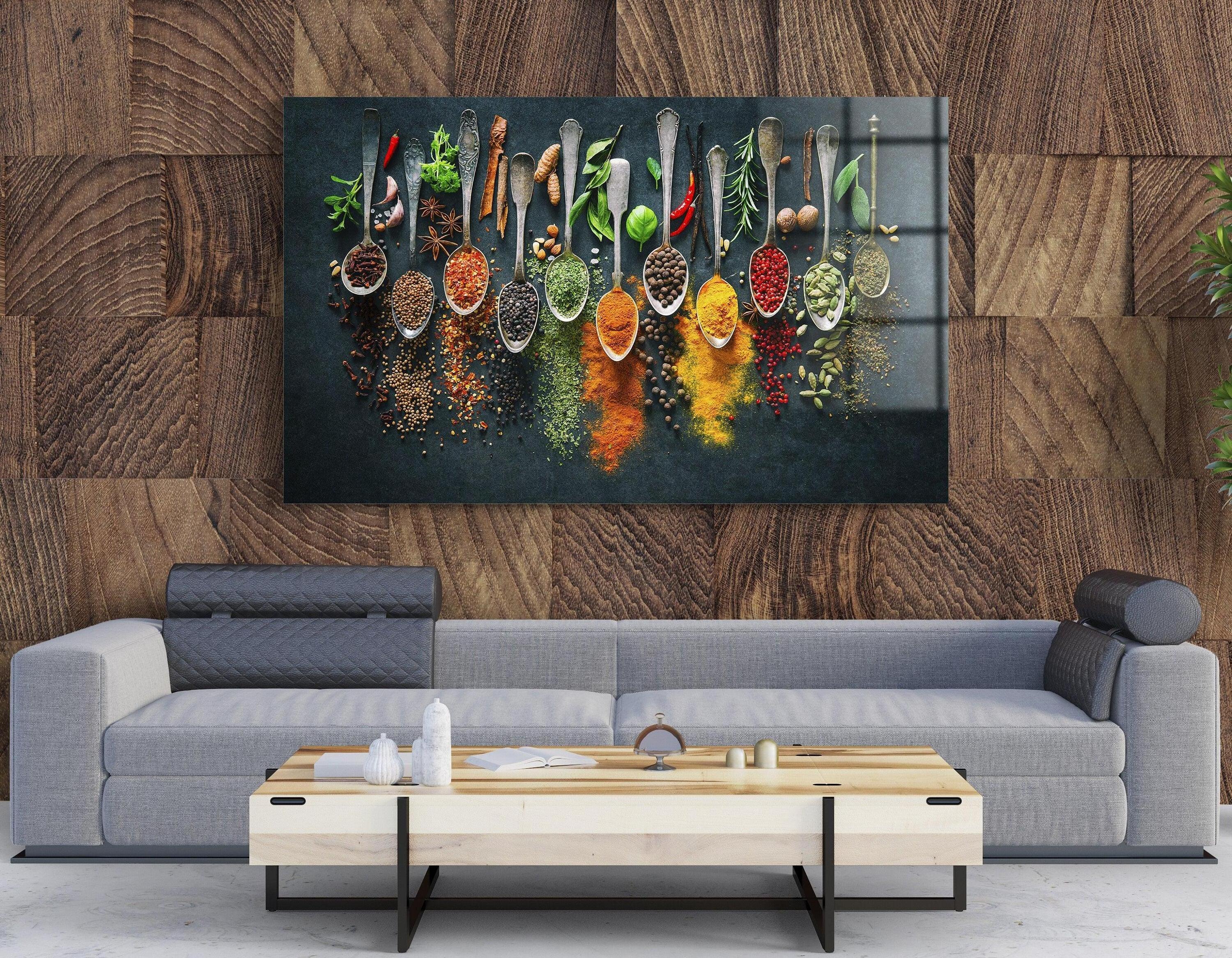 Food Seasoning Wall Art Kitchen Wall Art, Abstract glass Wall art, Nature Glas For Kitchen Wall Decor