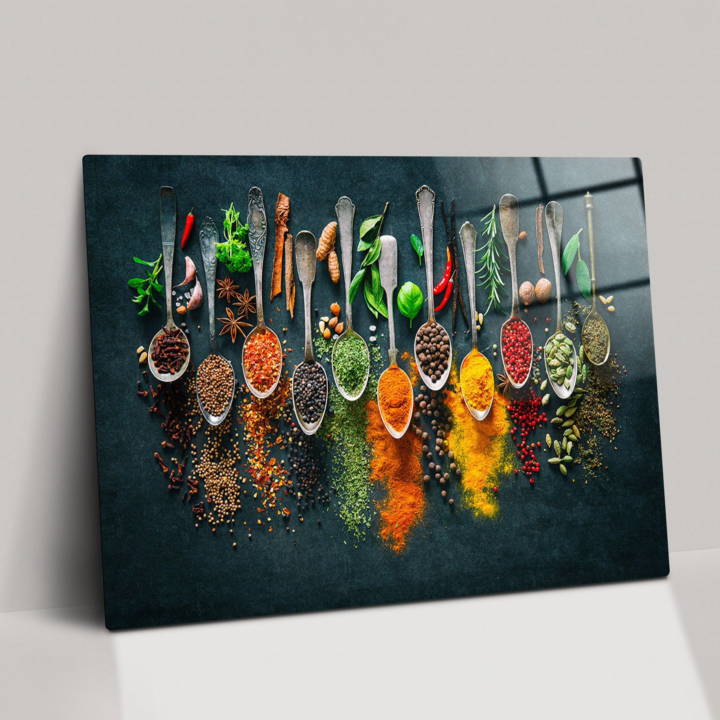 Food Seasoning Wall Art Kitchen Wall Art, Abstract glass Wall art, Nature Glas For Kitchen Wall Decor