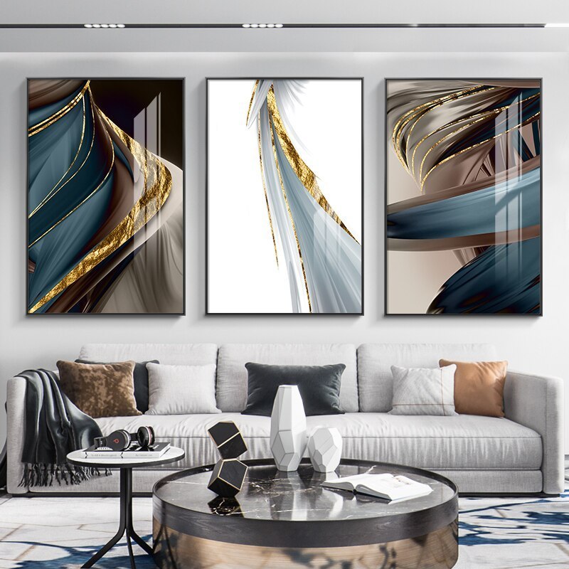 Nordic Style golden featherwall art fine art canvas  color pictures for modern luxury living room dining room bedroom wall decor