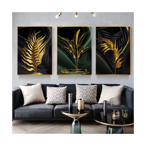 Nordic Style black green golden palm leaves wall art fine art canvas prints modern pictures for living room  home office decor