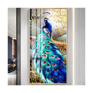 Blue Peacock  Crystal Porcelain Wall Art Painting 3d Abstract Animal Wall Art Aluminum alloy Frame Painting For Living Room