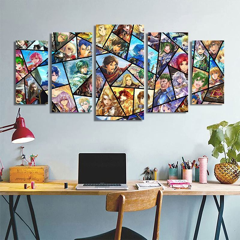 Girl Anime Poster Wall Art Canvas Prints Custom Anime Poster Wall Painting Game Animation Characters Sexy Collage 5 Panel Art