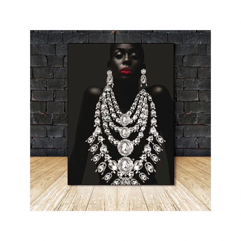 Modern Figure Art Canvas Painting African Black Woman Posters and Prints Gold Jewelry Girl Wall Pictures for Living Room Decor