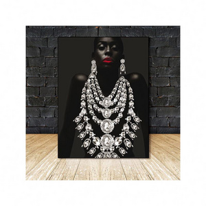 Modern Figure Art Canvas Painting African Black Woman Posters and Prints Gold Jewelry Girl Wall Pictures for Living Room Decor