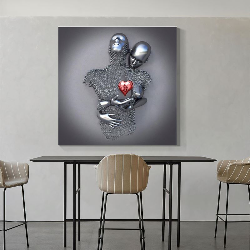 Modern printing mural love statue poster Nordic metal figure sculpture mural art canvas painting bedroom decoration