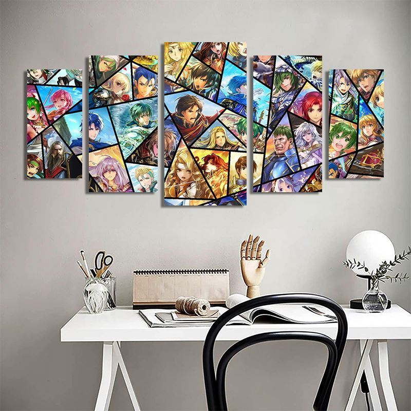 Girl Anime Poster Wall Art Canvas Prints Custom Anime Poster Wall Painting Game Animation Characters Sexy Collage 5 Panel Art