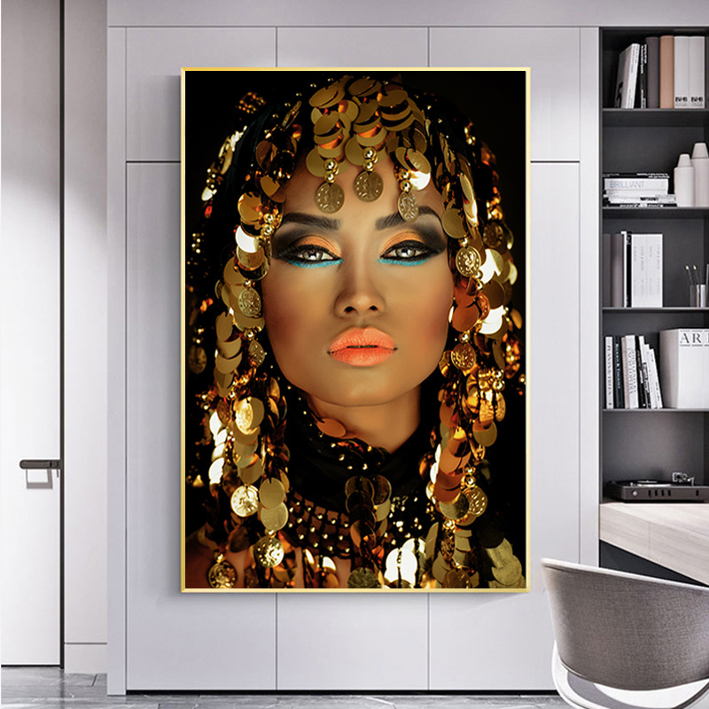 Bling Gold Makeup Woman Canvas Painting On The Wall Art Posters and Prints Cuadros Modern Wall Pictures for Living Room Decor