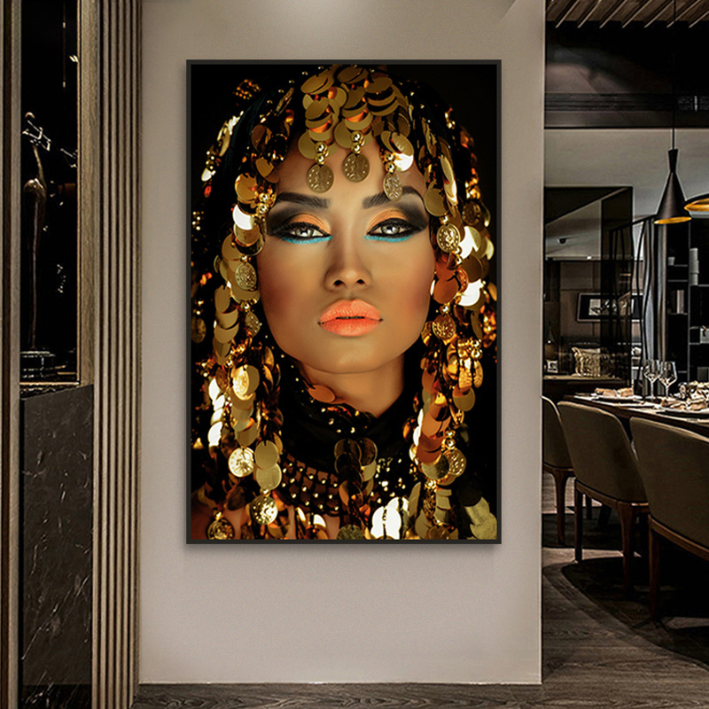 Bling Gold Makeup Woman Canvas Painting On The Wall Art Posters and Prints Cuadros Modern Wall Pictures for Living Room Decor