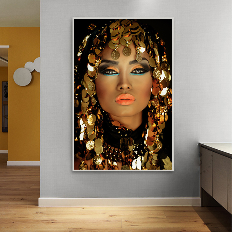 Bling Gold Makeup Woman Canvas Painting On The Wall Art Posters and Prints Cuadros Modern Wall Pictures for Living Room Decor