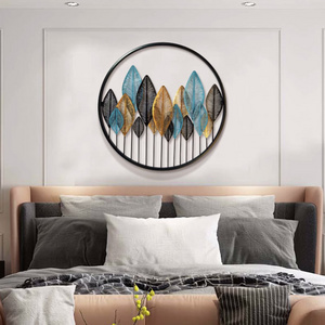 Modern Simple Iron Art Decoration Wall Hanging Living Room Sofa Background Metal Creative Crafts Circular Leaf Forest Art