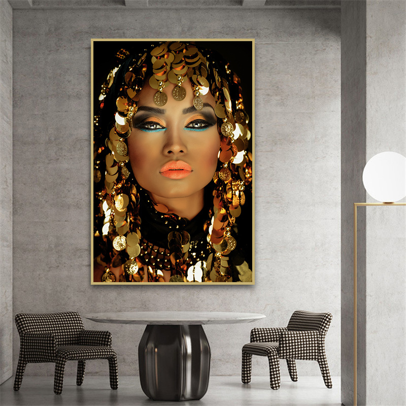 Bling Gold Makeup Woman Canvas Painting On The Wall Art Posters and Prints Cuadros Modern Wall Pictures for Living Room Decor