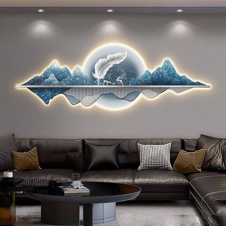 led light decoration painting modern light luxury landscape wall art sofa background living room wall painting mural