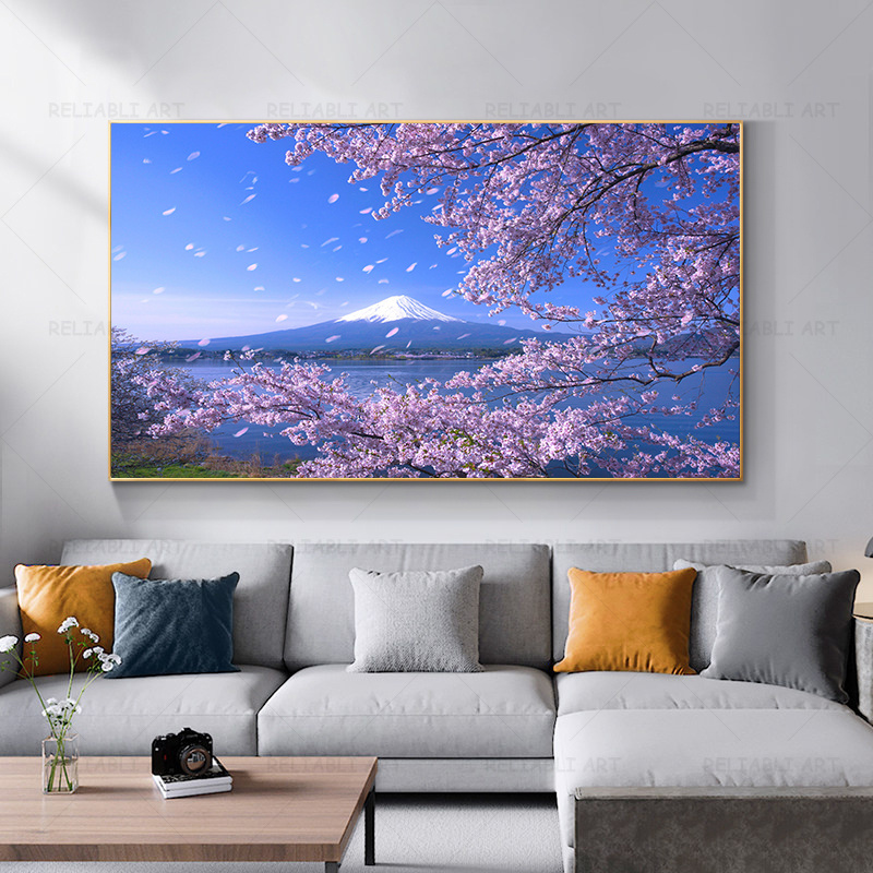 Japan Spring Mount Fuji Wall Pictures Cherry Blossoms Landscape Canvas Painting for Living Room Decor