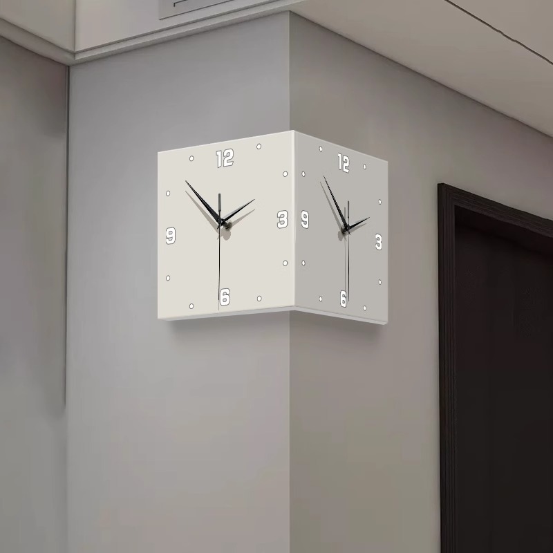 3D led light corner clock square living room simple double-sided clock iron digital hollowed-out double-sided hanging clock