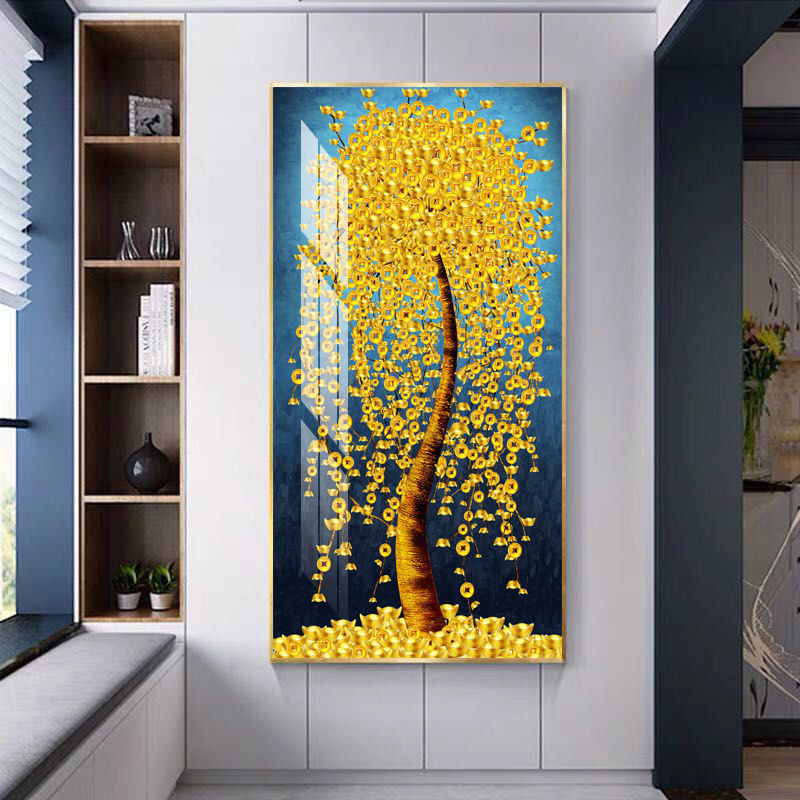 Golden Tree Art Crystal Porcelain Abstract Decorative Wall Painting For Living Room Wall Home Decoration