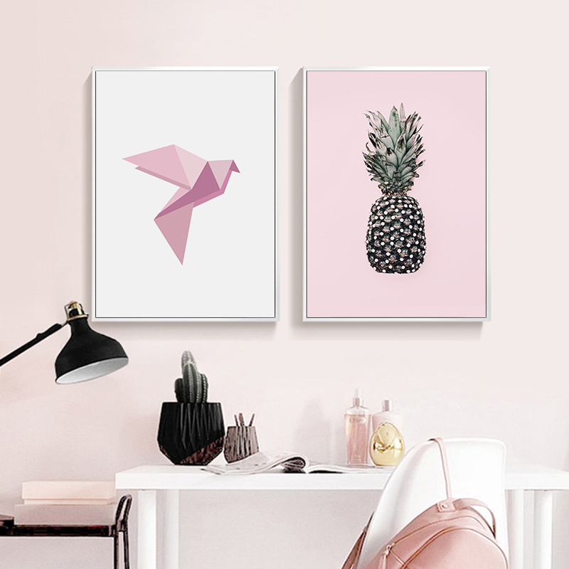 Pink Golden Pineapple Nordic Poster Ananas Quotes Decorative Painting Canvas Wall Art Print Home Decor