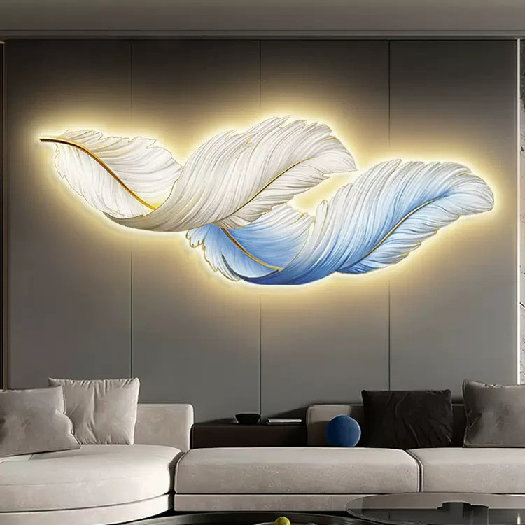 Modern Sconce Feather White Linear Light Wall Art Home Living Room Decor Scandinavian Style Wall Art With Lights