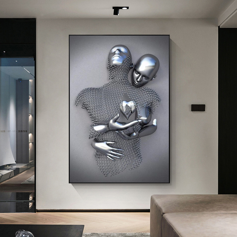 Modern Heart Art Painting on Canvas Metal Figure Statue Art Posters and Prints Wall Pictures for Home Decor