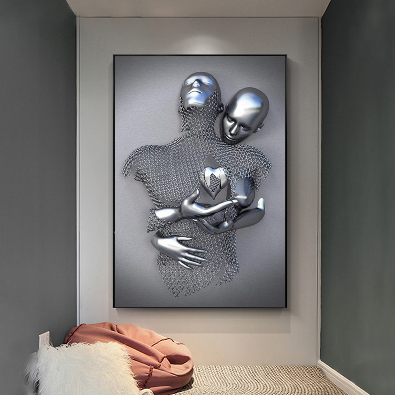 Modern Heart Art Painting on Canvas Metal Figure Statue Art Posters and Prints Wall Pictures for Home Decor