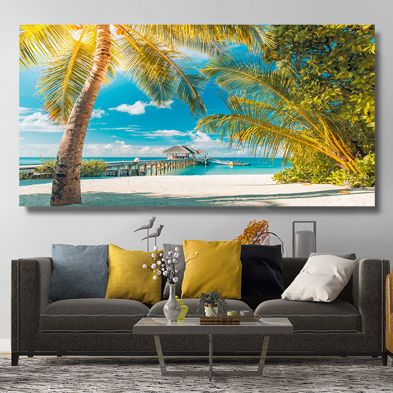 Tropical Island Wall Art Beaches Coconut Tree Pictures Landscape Posters and Prints Seascape Canvas Painting For Home Decor