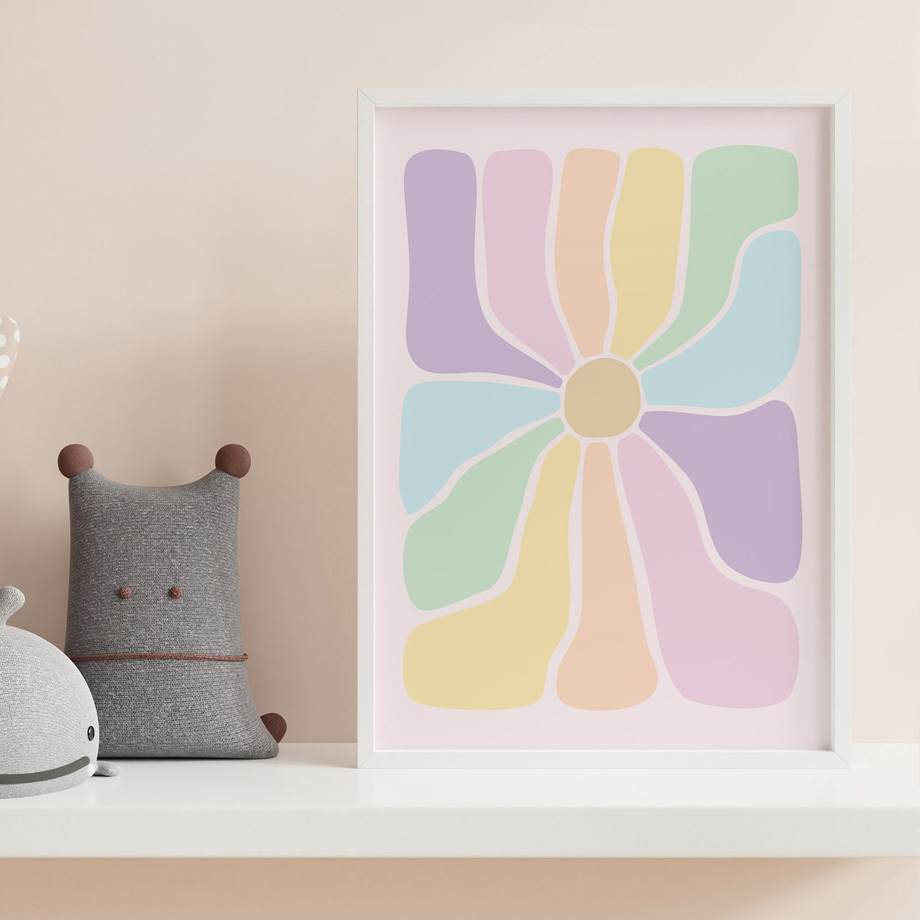 Danish Pastel Aesthetic Sun Flower Geometry Canvas Painting Bedroom Wall Art For Children's Room Decoration