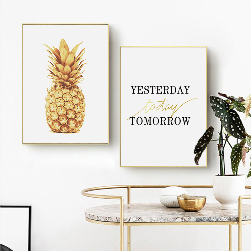 Pink Golden Pineapple Nordic Poster Ananas Quotes Decorative Painting Canvas Wall Art Print Home Decor