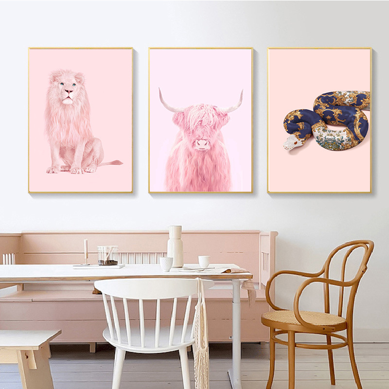 Funny Safari Animals Flamingo Giraffe Lion Bubble Poster Canvas Painting Nursery Wall Art Print Child Room Kids Bedroom Decor