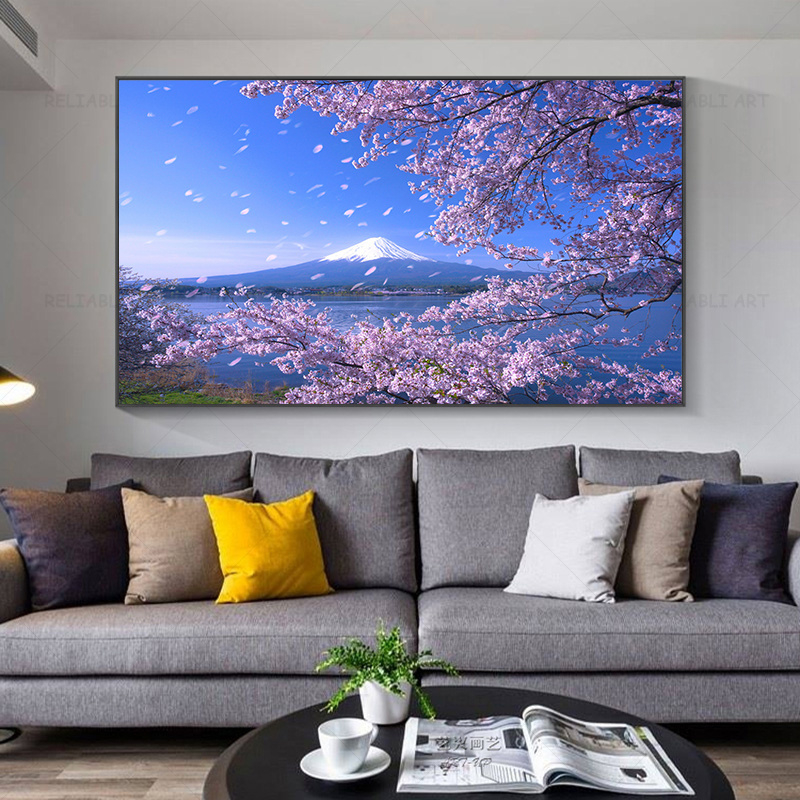 Japan Spring Mount Fuji Wall Pictures Cherry Blossoms Landscape Canvas Painting for Living Room Decor