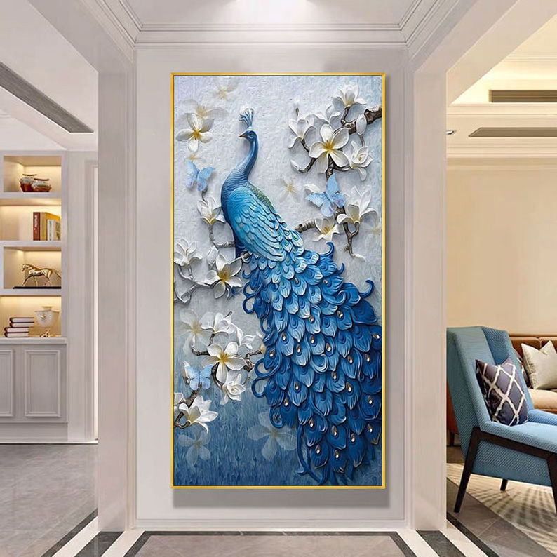 Modern Popular Decorative Painting Crystal Porcelain Painting Animal Peacock Decorative Display Abstract Art Painting