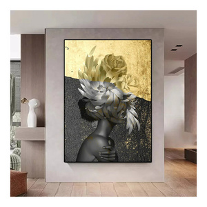 Rose Head Woman Canvas Painting Modern Art Gold and White Abstract Woman Floral Posters Print Wall Pictures for Home Room Decor