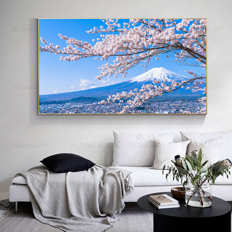 Japan Spring Mount Fuji Wall Pictures Cherry Blossoms Landscape Canvas Painting for Living Room Decor