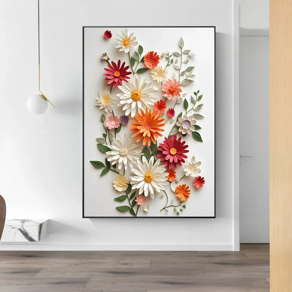 Nordic Simple Aesthetics Wall Art 3D Flowers HD Oil on Canvas Posters and Prints Home Decor Easy Hanging Painting Mural