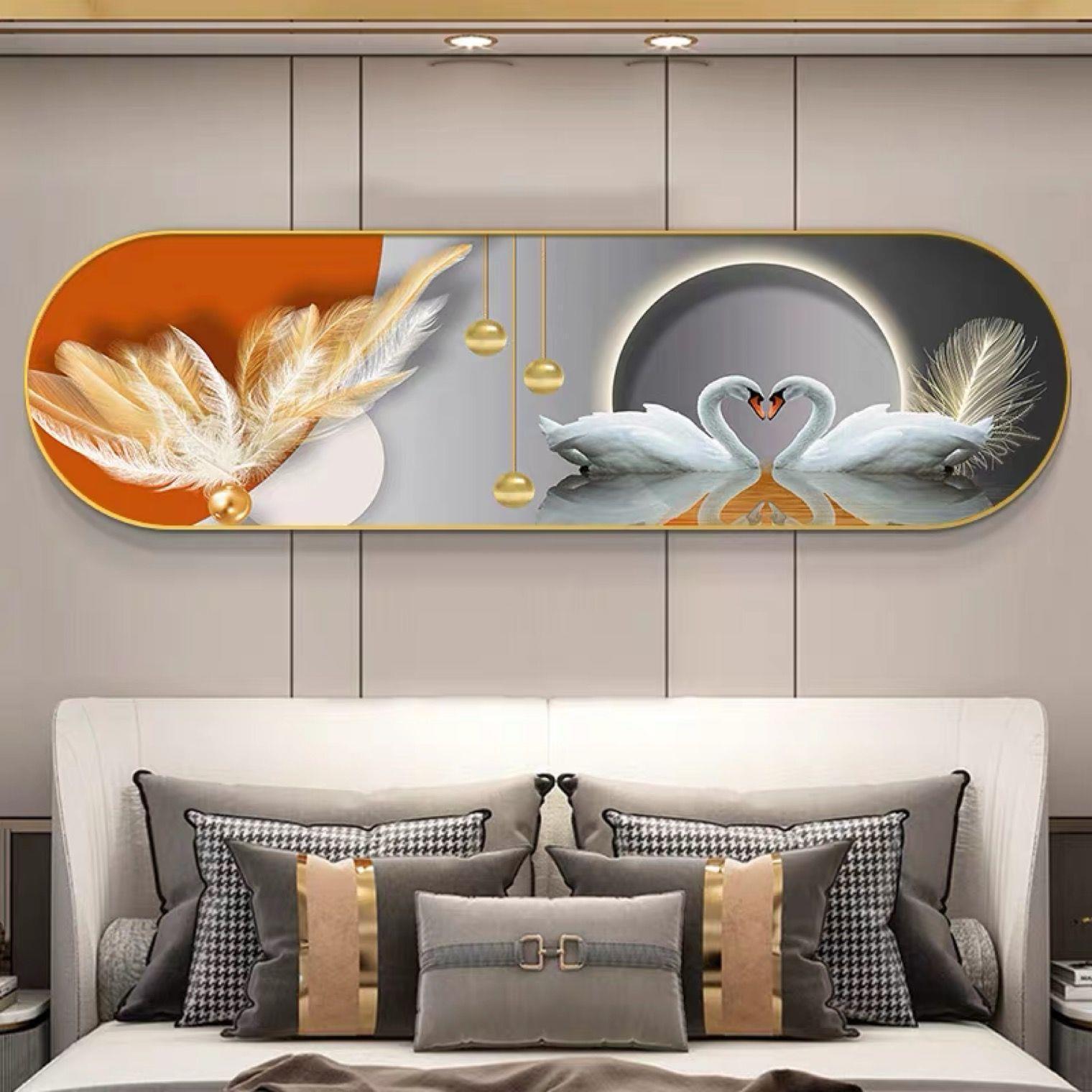 Modern simple new bedroom bed decoration painting rounded corners creative Wall hanging crystal porcelain Wall art