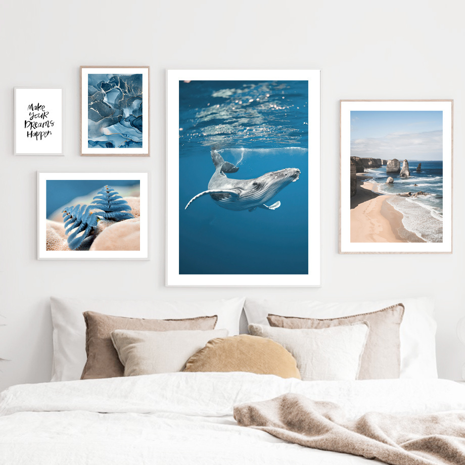 Blue Sea Beach Whale Dandelion Seascape Posters Prints Wall Art Nordic Pictures Living Room Home Decor Painting