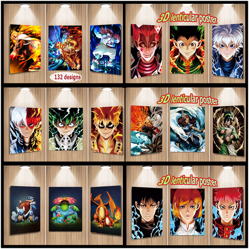 Hot Sale Japanese Anime Pictures Changing Flips Anime Poster Lenticular Anime Motion 3D Posters for Wall Decors