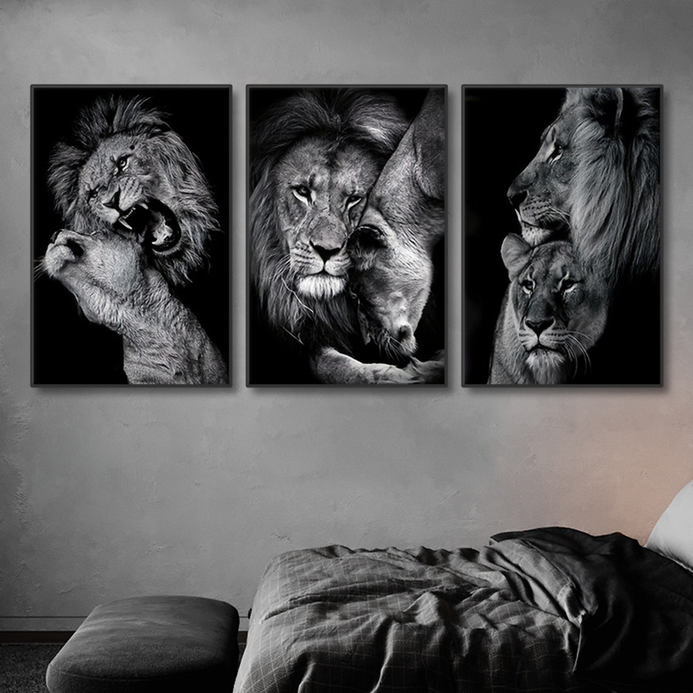 Modern Lion Family Canvas Wall Art Black and White Animal Poster Pints for Bedroom Decor Aesthetic Wall Art Home Decor