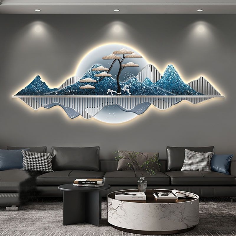 led light decoration painting modern light luxury landscape wall art sofa background living room wall painting mural