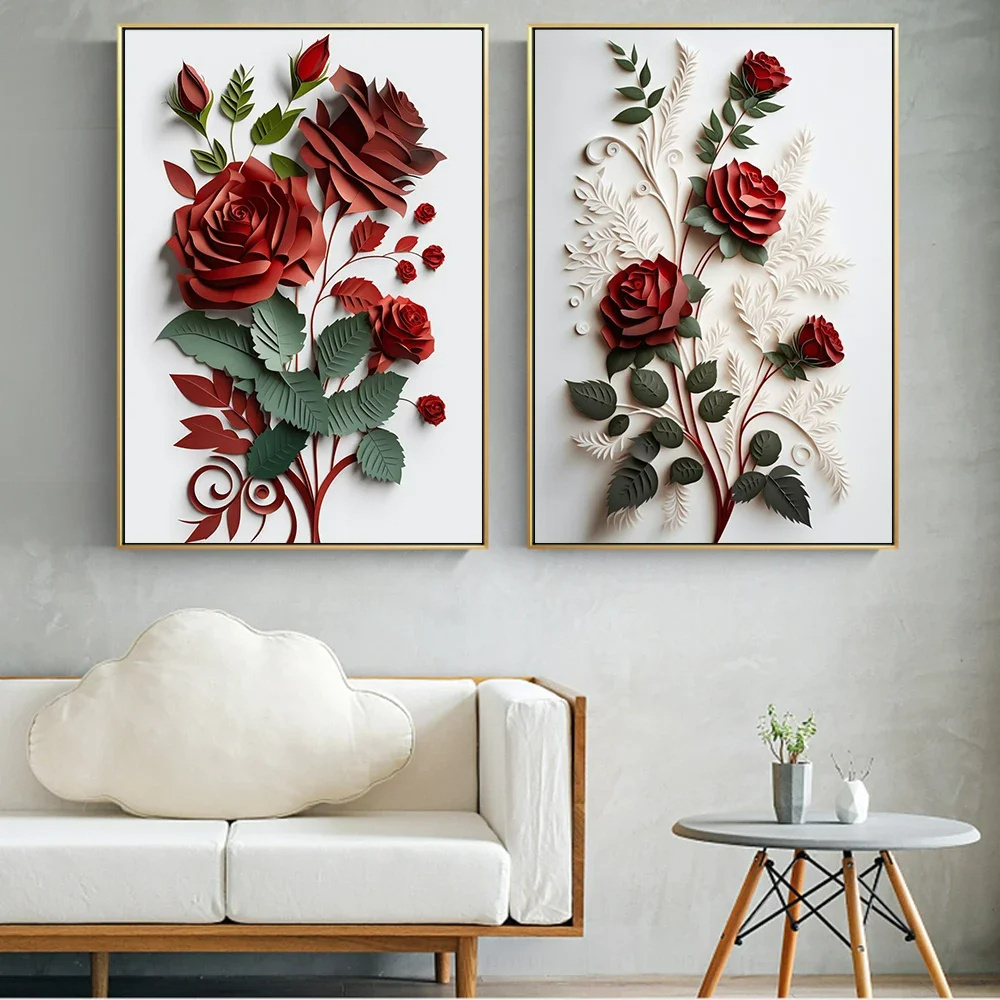 Nordic Simple Aesthetics Wall Art 3D Flowers HD Oil on Canvas Posters and Prints Home Decor Easy Hanging Painting Mural