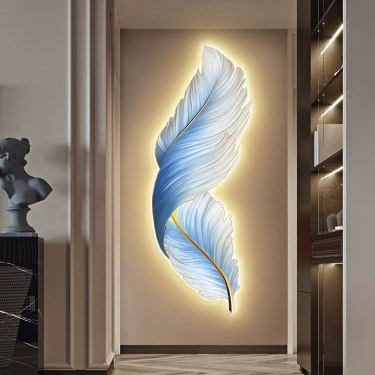 Modern Sconce Feather White Linear Light Wall Art Home Living Room Decor Scandinavian Style Wall Art With Lights