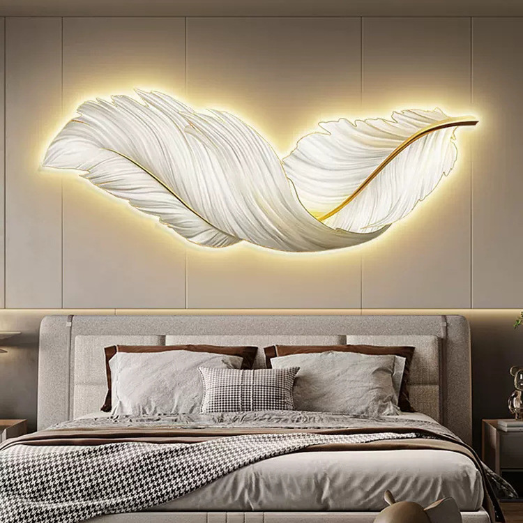 Modern Sconce Feather White Linear Light Wall Art Home Living Room Decor Scandinavian Style Wall Art With Lights