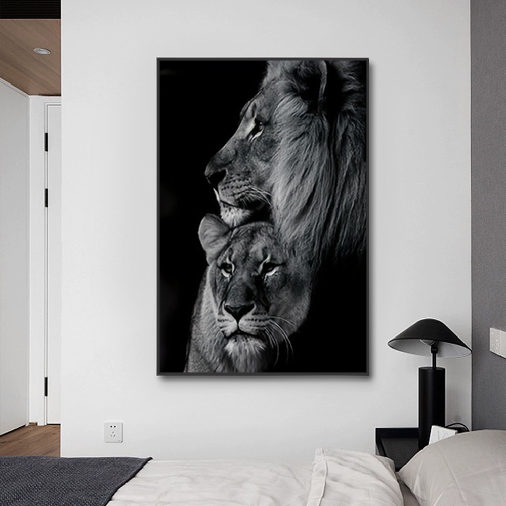 Modern Lion Family Canvas Wall Art Black and White Animal Poster Pints for Bedroom Decor Aesthetic Wall Art Home Decor