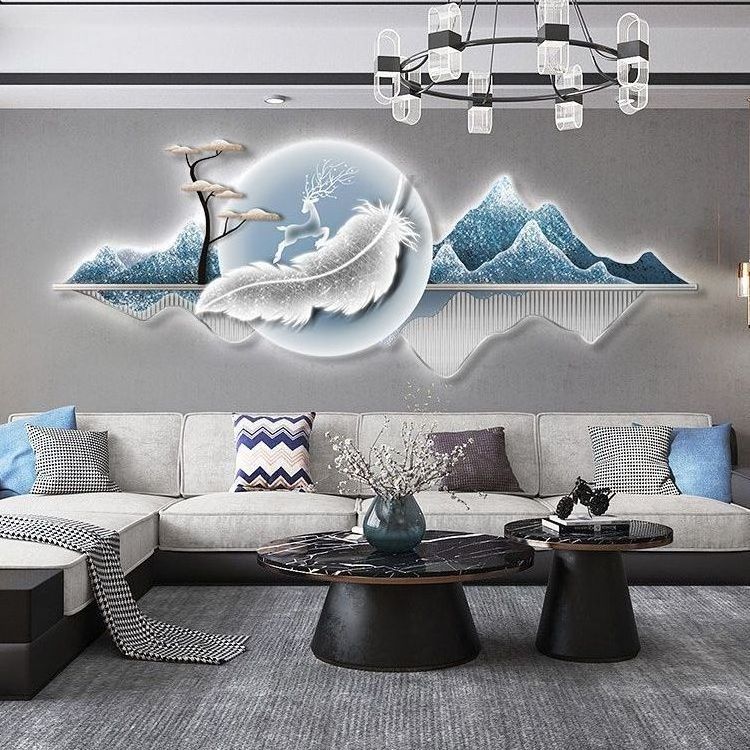 led light decoration painting modern light luxury landscape wall art sofa background living room wall painting mural