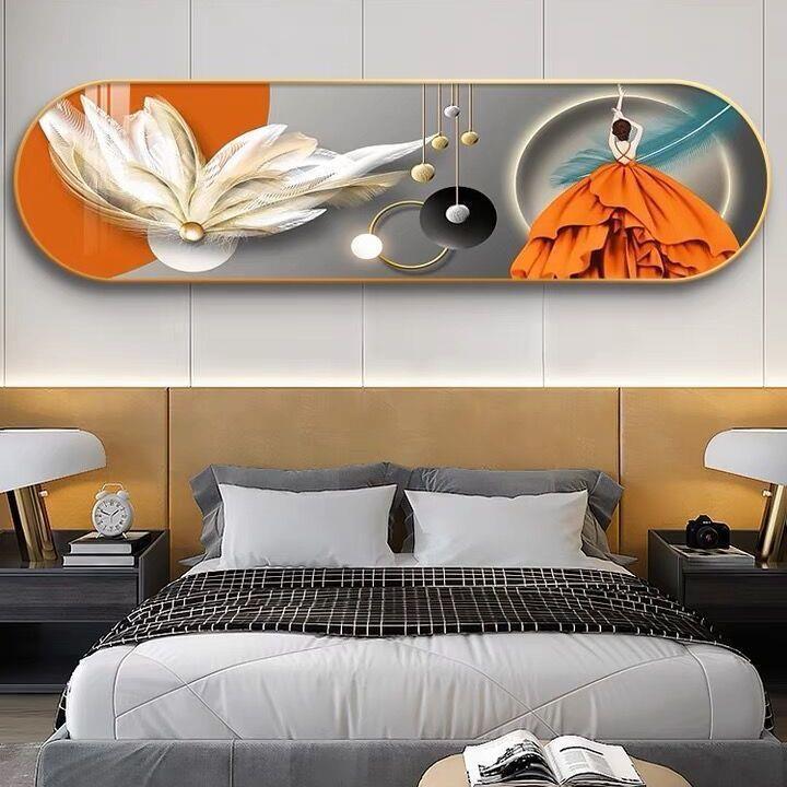 Modern simple new bedroom bed decoration painting rounded corners creative Wall hanging crystal porcelain Wall art