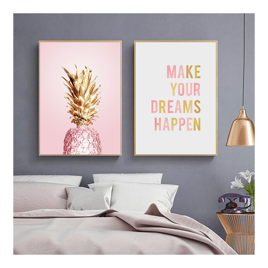 Pink Golden Pineapple Nordic Poster Ananas Quotes Decorative Painting Canvas Wall Art Print Home Decor